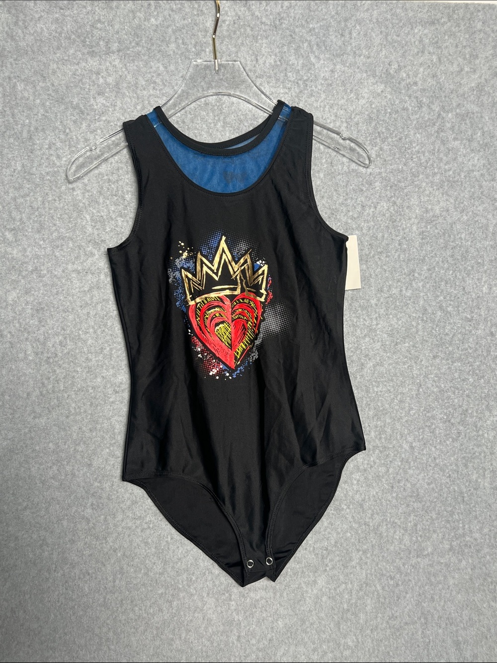 Disney Descendants Girls Black Bodysuit W/ Graphic Red Heart & Crown Design NWT